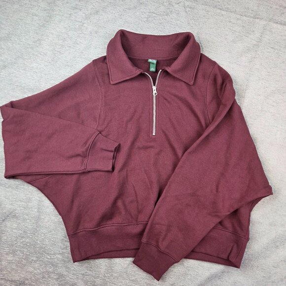 Wild Fable Polo Collar Pullover Sweatshirt Size L Oxblood Burgundy Raglan Sleeve - Picture 2 of 7